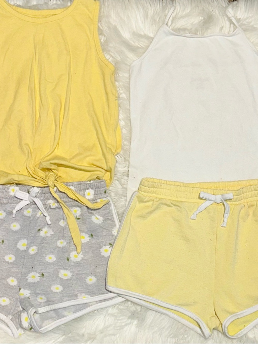 Freshman Girls Yellow and White Daisy Cozy Shorts and Tanks Matching Sets